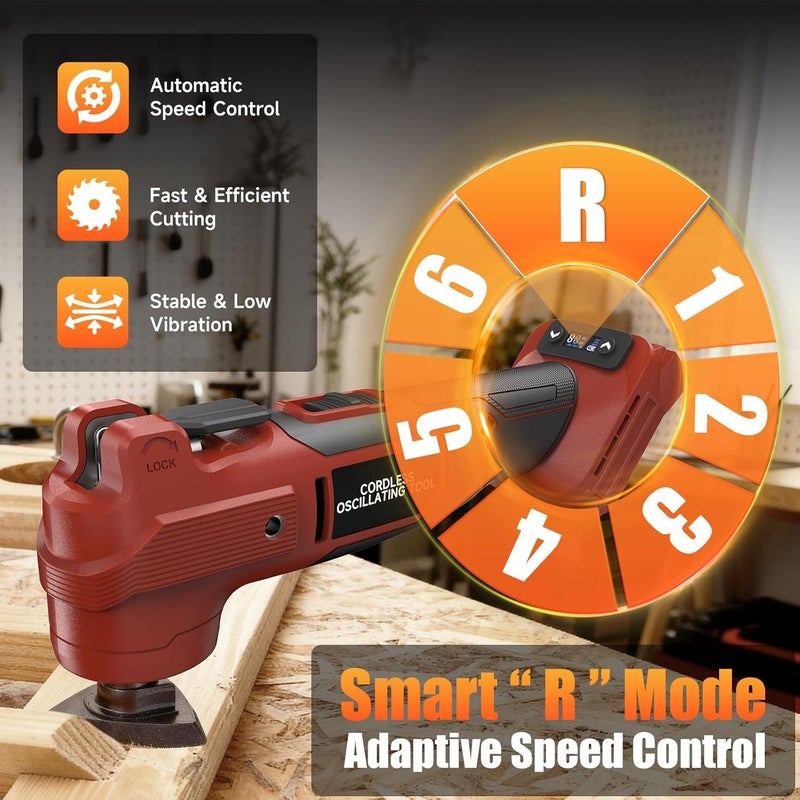 Fledukten Cordless Oscillating Tool Compatible with Milwaukee 18V Battery, 21000 OPM Brushless Motor, Smart Auto Mode, 6-Speed Multi Tool with 23 Accessories for Cutting & Sanding (Bare Tool) - Image 3